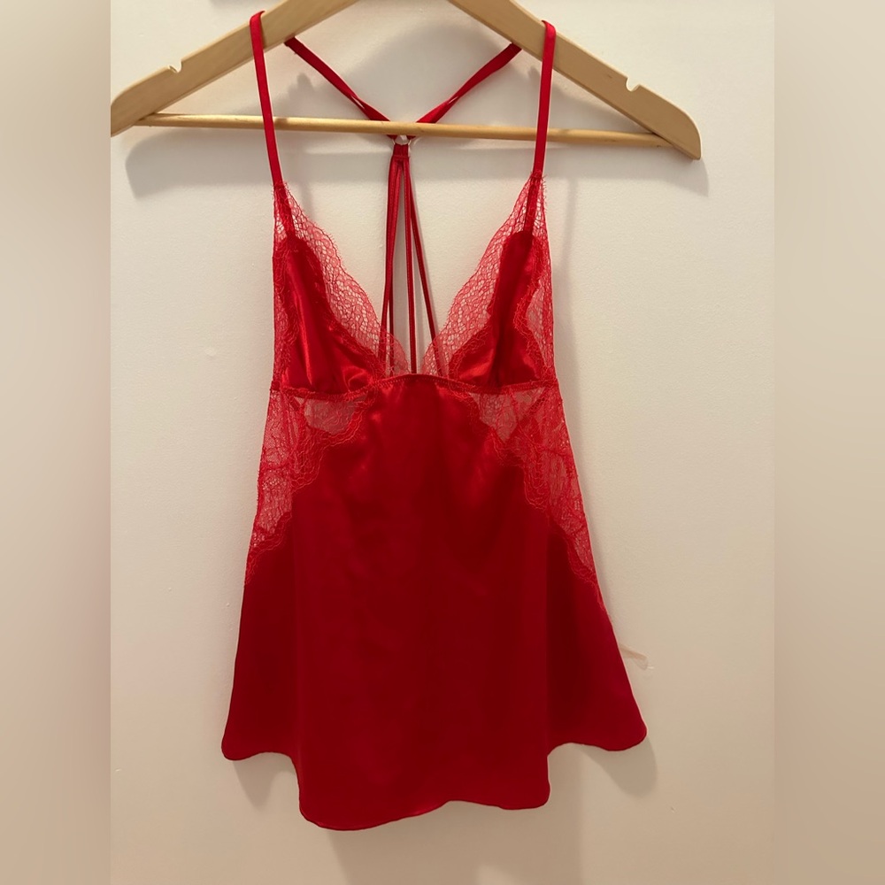 Victoria’s Secret Elegant Red Lace Satin Nightgown Slip Camisole (S)
